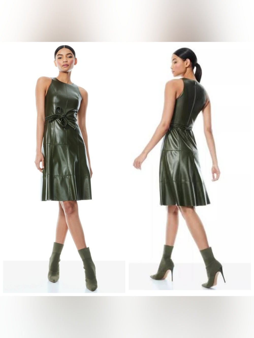 Alice + Olivia Leandra Faux Leather Fit-and-Flare Dress Size 4 - Picture 3 of 16